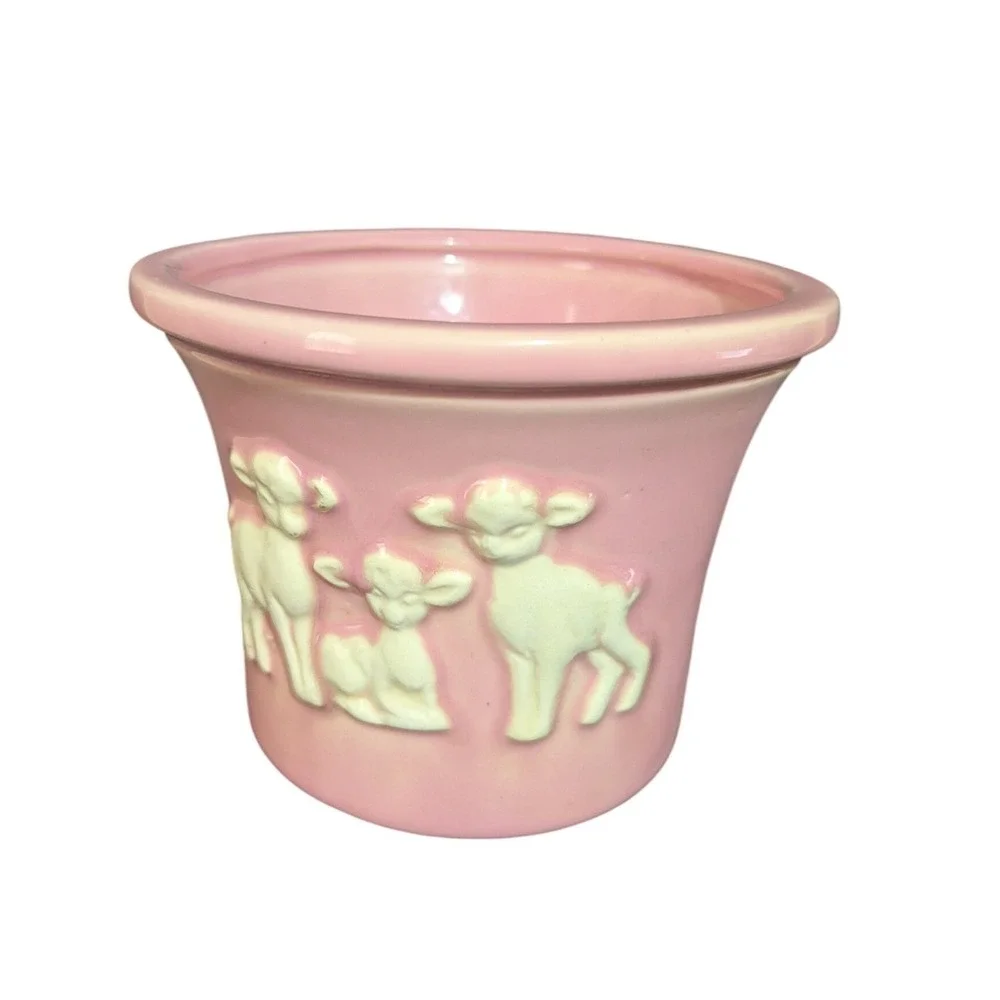 Vintage‎ Haeger Pink Lamb Planter Ceramic Baby Nursery Sheep Pot USA 202
